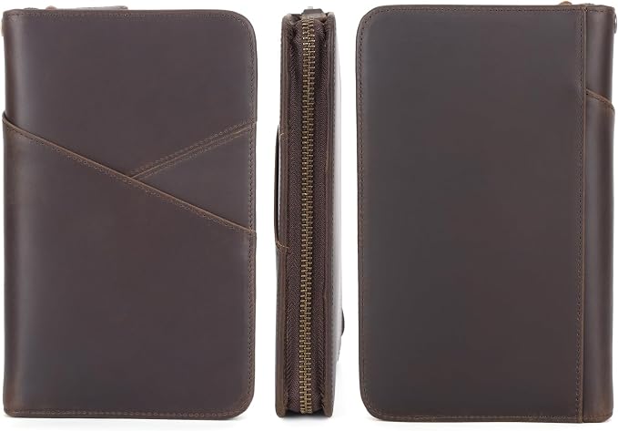 Polare Full Grain Leather Passport Holder With YKK Zipper RFID Blocking Travel Document Organizer Ticket Holder Cover Case Holds 2 Passports (Dark Brown with AirTag Slot) - Image 9