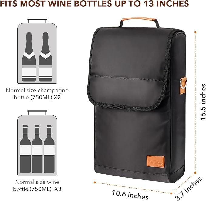 3 Bottle Wine Tote Bag with Tumblers and Opener, Portable Wine Carrier Purse for Travel/Picnic/Beach/Pool/Events/Hiking, Gift for Women Men, Black - Image 7