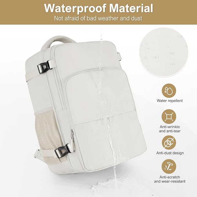 Sinaliy Travel Backpack, TSA Carry on Flight Approved Backpack | Waterproof 17.3 Inch Laptop Backpack with Multi-Pockets, Personal Item Travel Bag for Work, College, Business, Beige - Image 9