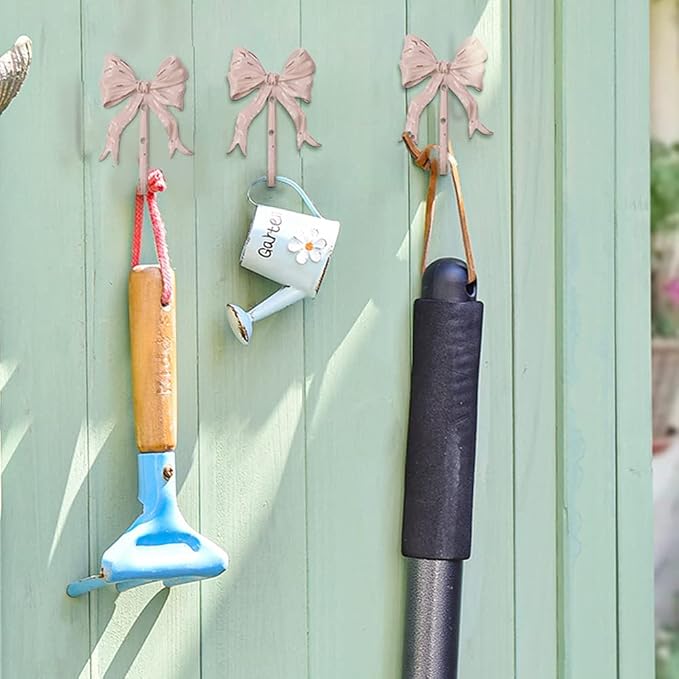 Pack of 2 Shabby Chic Large Decorative Wall Hooks 5.3" H,Iron Pink Bow Coat Hooks with Screws for Key, Towel, Bags, Cup, Hat and More - Image 9