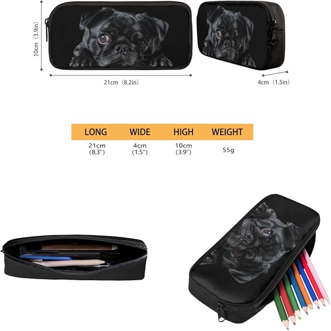 Coloranimal Black Pug Backpack Set School Bag with Mini Lunch Bag Pencil Case for Teen Boys Girls School Backpack with Adjust Shoulder Straps Travel Hiking Bag - Image 4