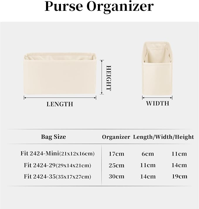 Women's Purse Organizer Insert - Satin & Lightweight Fabric with Inside Pockets, Portable for Commute, Travel, Shopping, and Evening, Multicolor Options, Fits for Kelly 24-24(Craie, 2424mini) - Image 7