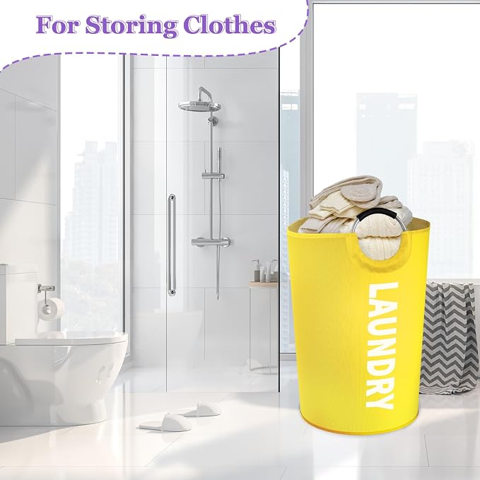 125L Large Laundry Basket with Handles, Foldable Clothes Hampers Stand Up Well, Portable Dirty Clothes Hamper, Rugged Laundry Basket for Flat, Dorm, Travel, Yellow - Image 9