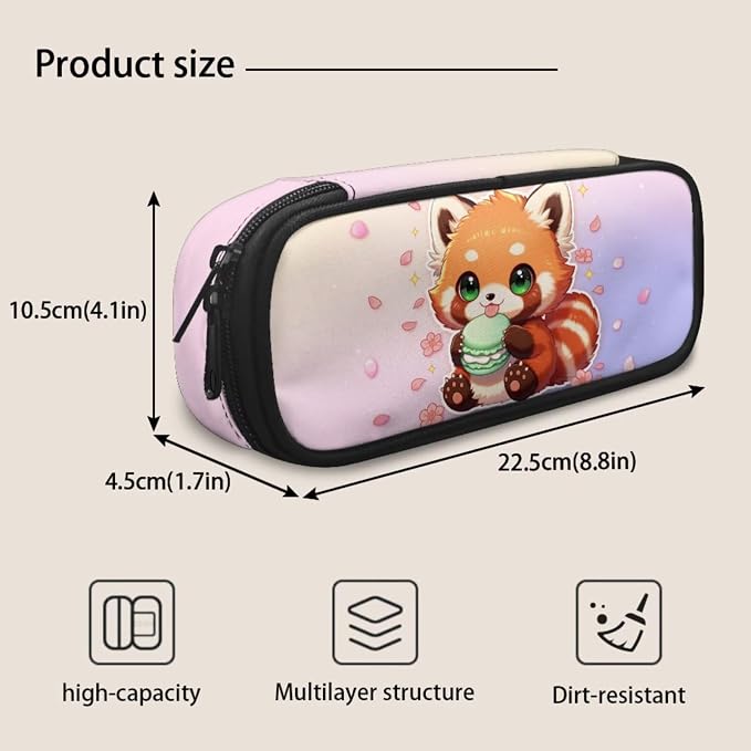4-Piece Red Panda Girls School Backpack Set Cherry Blossom Bookbag with Insulated Lunch Bag and Pencil Case & Dinosaur Charm, Water Resistant Back to School Supplies - Image 7