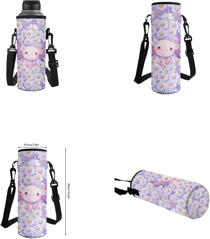Daisy Axolotl Backpack for Girls Kids Backpack with Lunch Box Water Bottle Carrier with Strap and Big Pencil Case 4PCS Set Bookbag with Front Pocket for School 17" Sturdy Elementary School Bag - Image 6