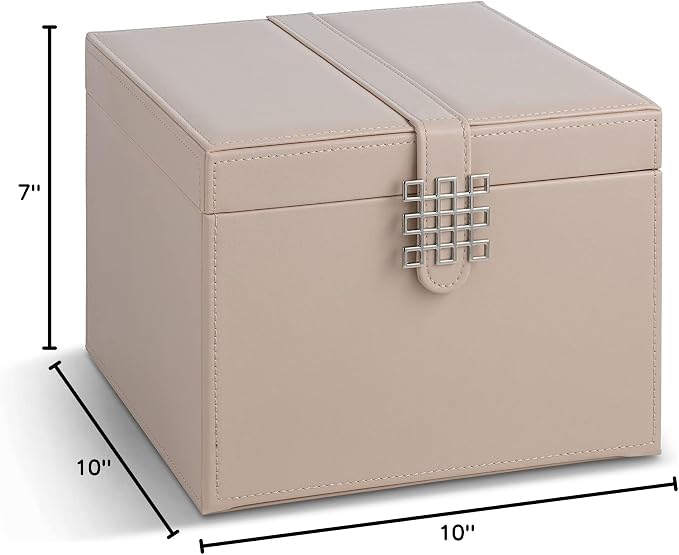 Glenor Co Earring Organizer Holder - 75 Small & 4 Large Slots Classic Jewelry Box with Drawer & Modern Closure, Mirror, 4 Trays Earrings, Ring or Chain Storage - PU Leather Case - Sand - Image 5