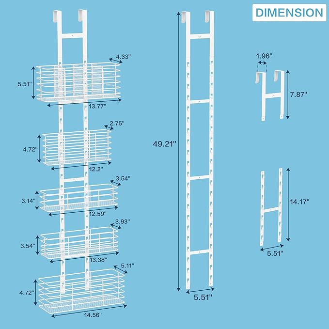 Yuyetuyo 5-Tier Over The Door Organizer Bathroom Shelves Hair Tool Organizer - Hair Dryer Holder Adjustable Height, DIY Bathroom Storage Shelf Wall Mounted Behind The Door Storage - Image 8