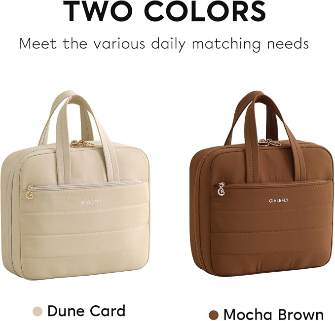 GIVLEFLY Luxury Hanging Makeup Bag for Women, Large 4-Layer Foldable Waterproof Cosmetic & Skincare Organizer with Handle, Fits Suitcase & Train Seat for Travel(brown) - Image 9