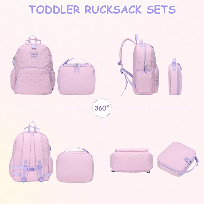 Chase Chic Toddler Backpack for Girls, Puffer Cute Lightweight Preschool Backpack with Lunch Box Set for Daycare Travel Kids Age 3-6,Pink Butterfly - Image 7