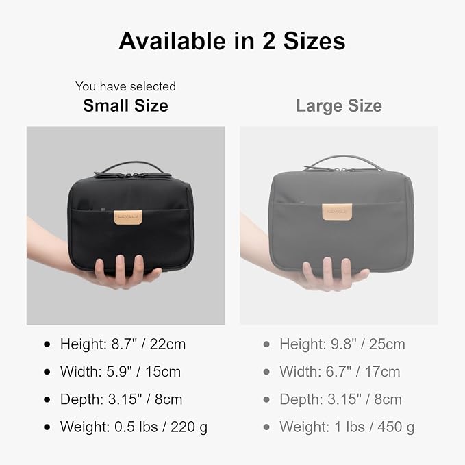 LEVEL8 Travel Toiletry Bag for Men Women, Water Repellent Shaving Bag for Toiletries Accessories, Storage Bags with Divider and Handle, Small/Black - Image 8
