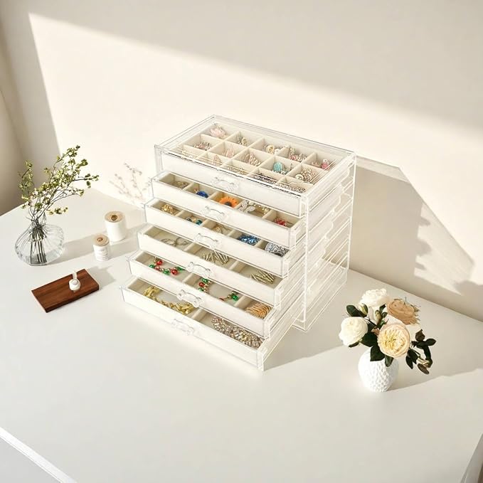 Watpot Acrylic Jewelry Box Organizer and Storage 6 Drawer for Earring Display Tray - Image 7