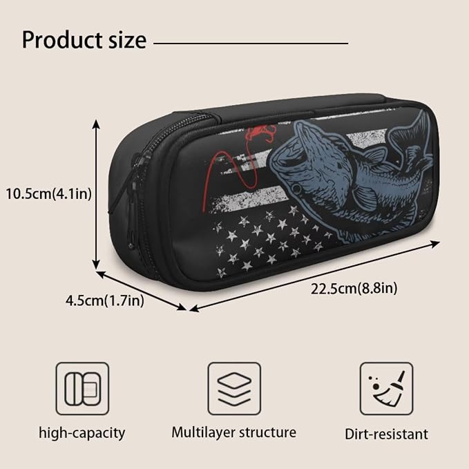 USA Flag Bass Fishing Boys Backpack Set 4-Piece, Patriotic Bookbag with Lunch Box Pencil Case for Elementary School Kids, Water Resistant School Bag for Ages 6-12, Grades 1-5 - Image 7