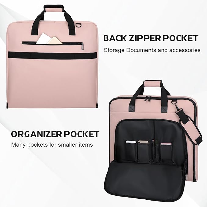 Goloni Garment Bag For Men Women Travel & Business,Hanging Clothes & Multiple Compartment,Waterproof Foldable Suit Bag Pink - Image 7