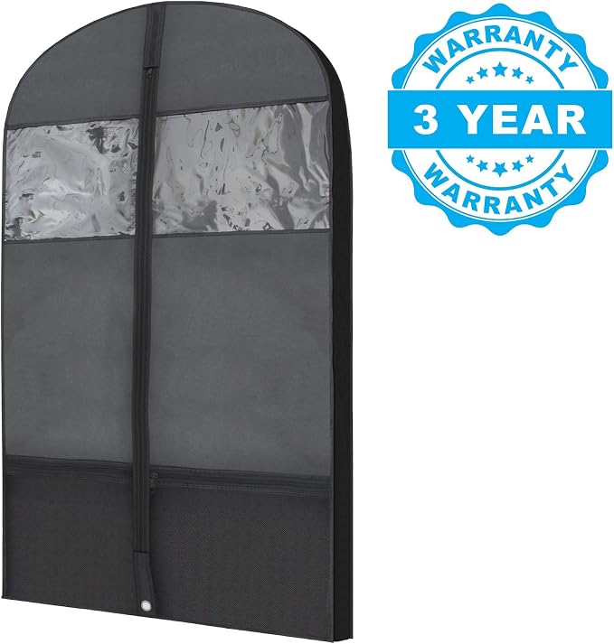 Plixio 43" Black Garment Bags for Travel or Hanging Clothes Storage Suit | Zippered Breathable Gusset, Clothing Cover for Men and Women, Shirts Fur Coats and Jackets, Dress Carrier - Image 4
