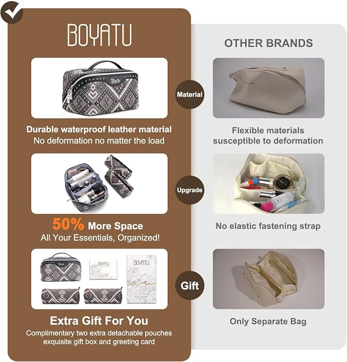 BOYATU Travel Makeup Bags for Women: Western Studded Boho Large Capacity Cosmetic Organizer - Wild, free, Punk Style - 3Pc Waterproof Toiletry Set with Blush Compartment - No Chaos & Easy Clean Black - Image 5
