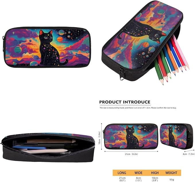 Girls Backpacks Ages 6-8 8-10 Black Cat Backpack Set for Girls, Cool Space 17" Bookbag Set with Lunch Box, Pencil Case & Bottle Holder, Lightweight Backpack for Teens Kids Travel Outdoor - Image 7