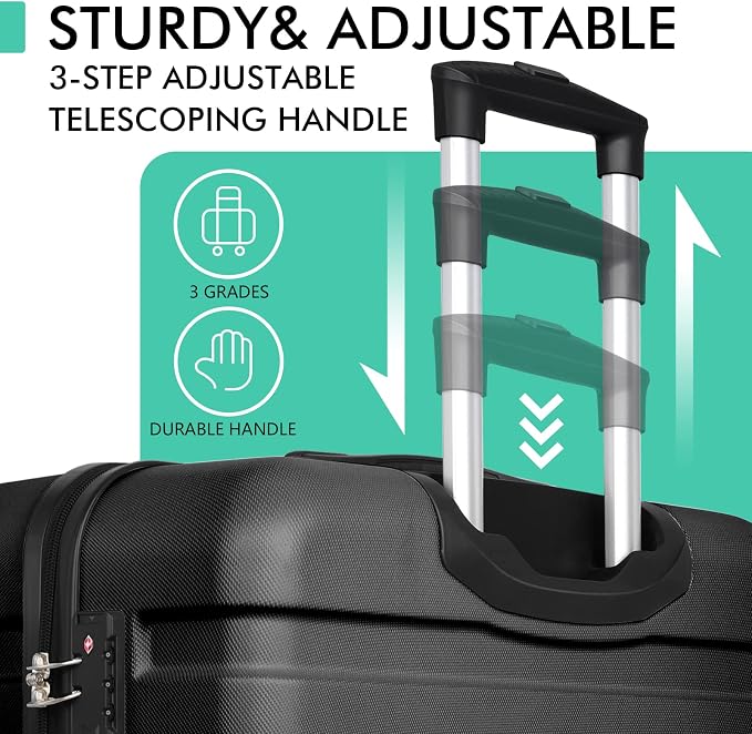 AnyZip Luggage PC ABS Hardside Lightweight Suitcase with 4 Universal Wheels TSA Lock Carry-On 20 Inch Black - Image 8