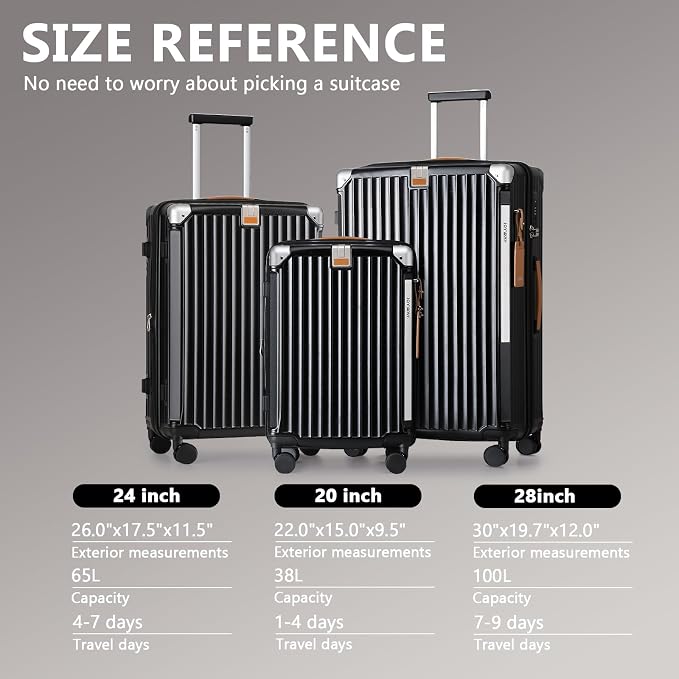 Joyway 3 Piece Set Hardside Expandable Luggage with USB Charging Port and Cup Holder, TSA Lock Spinner Wheels Suitcase for International Travel, Lightweight Carry On Checked Baggage, Black - Image 9