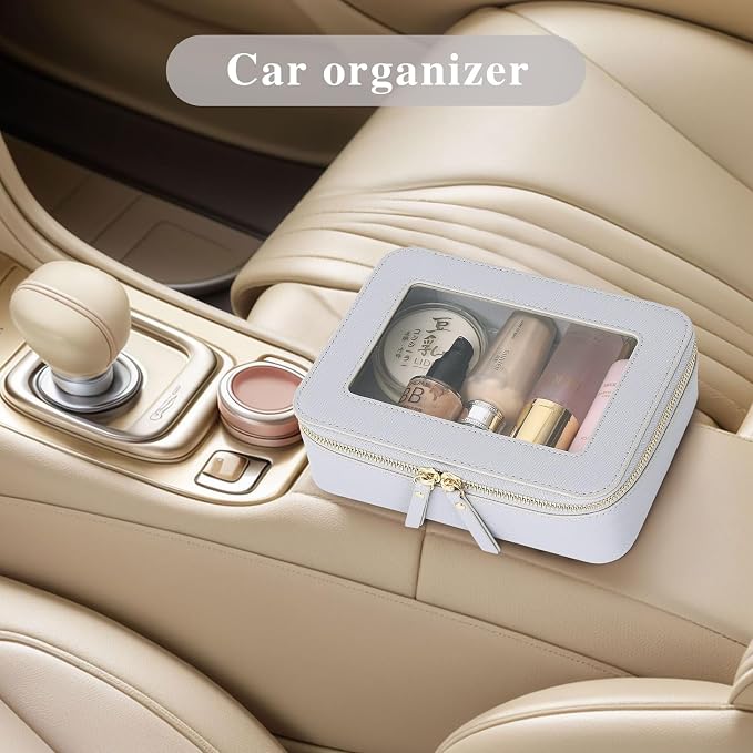 Clear Travel Makeup Bag with Brush Case Portable Transparent Cosmetic Bag and Toiletry Bag Waterproof Makeup Organizer with Zipper Car Essential for Women (Gray, M+Slim) - Image 7