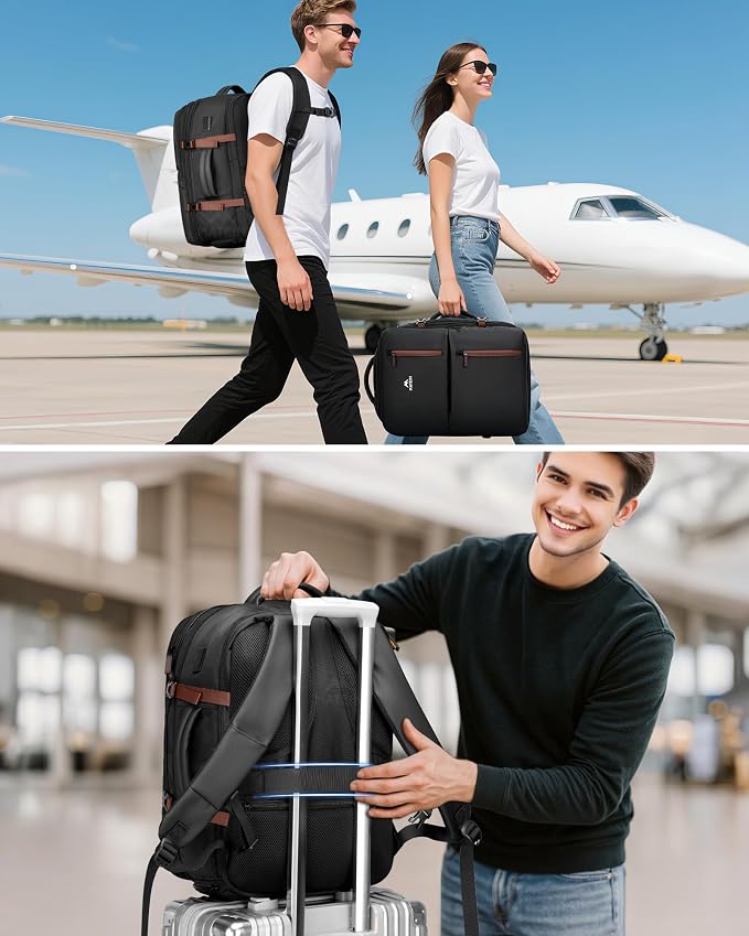 MATEIN 18x14x8 Inches Travel Backpack Personal Item, Black Brown | Expandable, Underseat Backpack for Airplane, Shoe Compartment, TSA Airline Approved, Carry on Bag Mochila, Fit 17" Laptop - Image 6