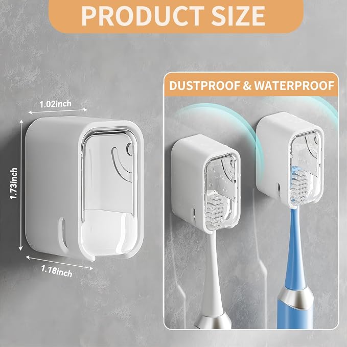 Wall Mounted Toothbrush Holders for Bathroom,Strong Self Adhesive Tooth Brush Holder with Cover, Toothbrush Heads Organizer for Family, 4 Pcs Clear White - Image 7