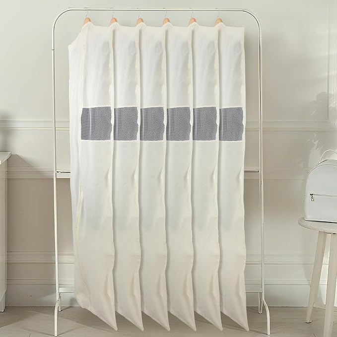 Aliceset 6 Pcs 24 x 65 inches Cotton Garment Bags for Hanging Clothes, Canvas Suit Bags for Clothes Coats Jackets Shirts Closet Storage Travel Gusseted Hanging Garment Cover - Image 7