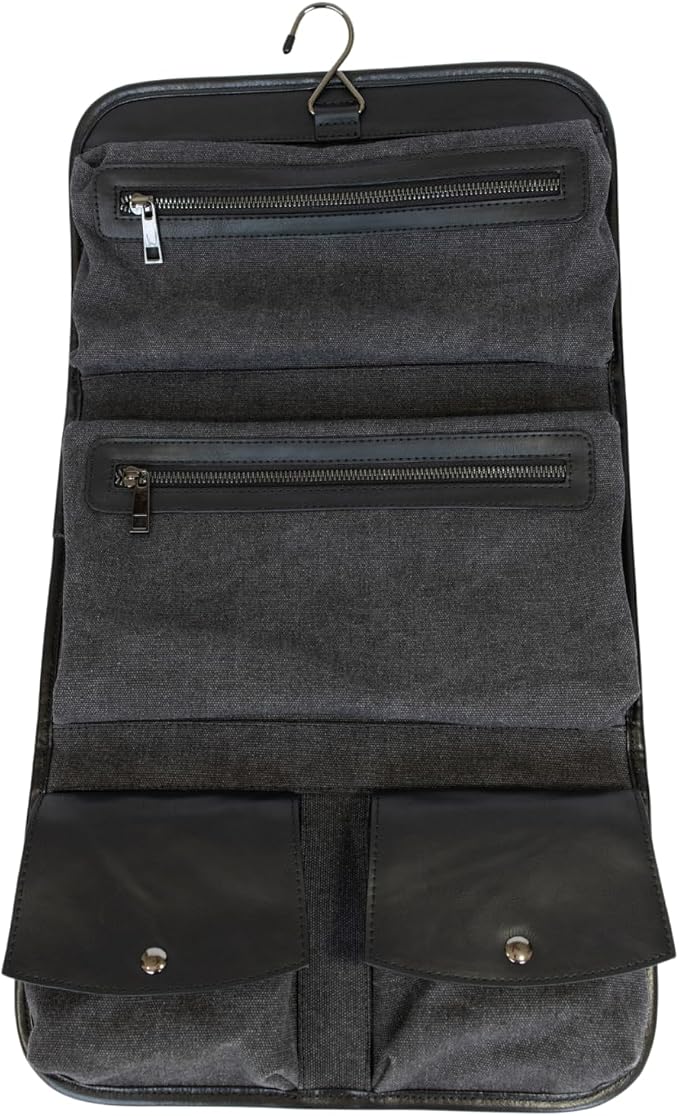 Vetelli Leather Toiletry Bag for Men - Water Resistant, 2 Zippered Internal Pockets, 2 Snap-Fastened Internal Pockets, and Hanging Hook. (Black) - Image 3