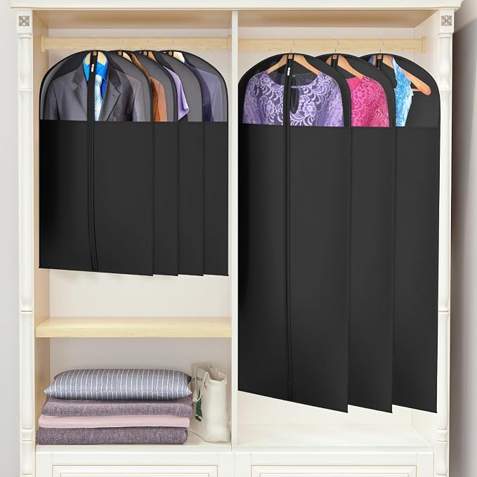 Univivi Long Garment Bags for Hanging Clothes, 65" Dress Bags for Gowns Long for Closet Storage with Large Visible Window for Long Suits, Coats, Dresses, 3 Pack, Black - Image 6