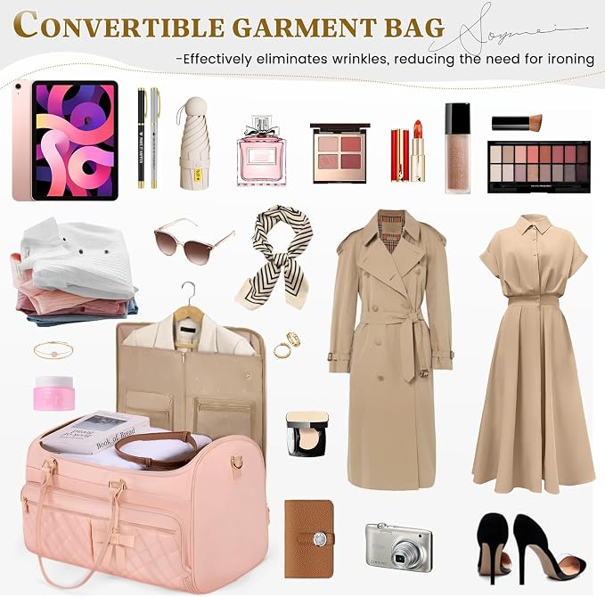 RAINSMORE Garment Bags for Travel Women Convertible Garment Duffle Bag for Hanging Clothes, Large Carry On Garment Bag with Shoe Bag & Wet Pocket, Foldable Dress Suit Business Travel Weekender Bags - Image 7