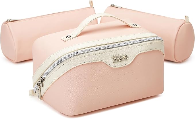 BOYATU Travel Makeup Bag Organizer Cosmetic Bag: 3 Pcs Set Make up Bags for Women with Handle - Waterproof Vegan Leather Toiletry Bags Travel Essentials Pouch with Compartments (A-09-Pink) - Image 7