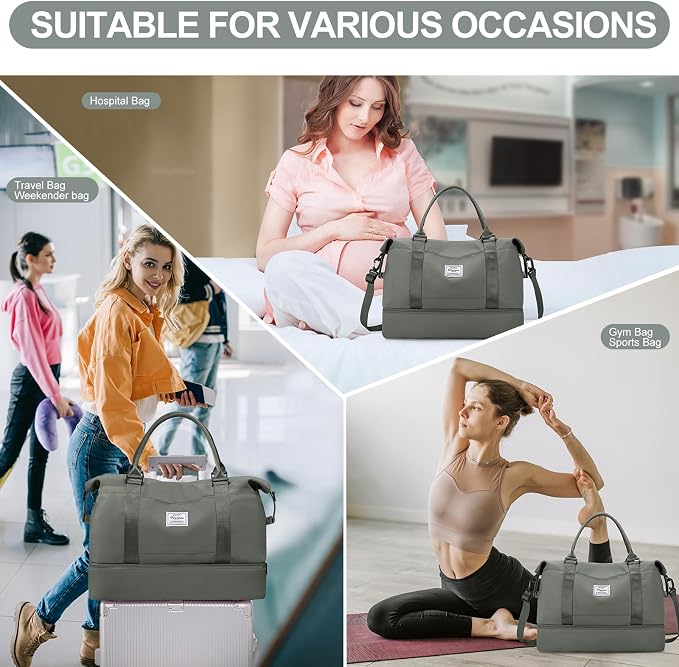 Weekender Bags for Women, Carry-On Overnight Travel Duffel Bag | Travel Bag with Shoes Compartment & Toiletry Bag, Extra Large, 3 Pcs Set - Image 9