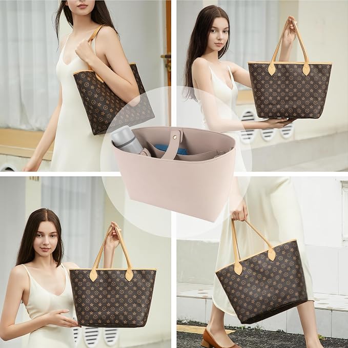 Vegan Leather Tote Bag Organizer Insert,Multi-Pocket Purse Organizers,with 15-Inch Laptop Compatible with LV Neverfull MM、Saint Laurent Tote and More(L) - Image 7