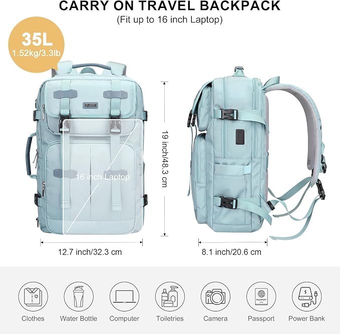PIJUSHI Travel Backpack for Women, 3-In-1 Convertible Bag with Multi-Pocket | Carry On Luggage Duffle with 16" Laptop Compartment, Anti-Theft Back Pocket, USB Port for Daily, Airport - Image 9