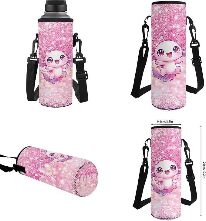 Sparkle Axolotl Kids Backpack 4-Piece Set, 17'' Cute Bookbag with Lunch Bag, Pencil Case & Water Bottle Holder, Lightweight School Bag Gifts for Girls Age 6-12 - Image 7