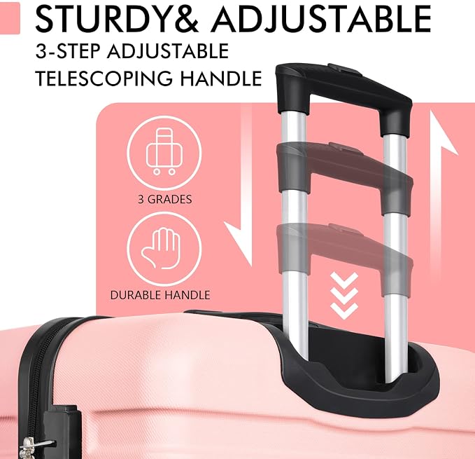 AnyZip Luggage PC ABS Hardside Lightweight Suitcase with 4 Universal Wheels TSA Lock Carry-On 20 Inch Pink - Image 7