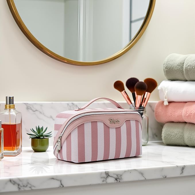 BOYATU Travel Makeup Bag for Women: Large Cosmetic Bag Set of 3 - PU Leather Make up Bag with Compartments - Compact Waterproof Toiletry Bag with Divider & Handle (B-1-Pink) - Image 7