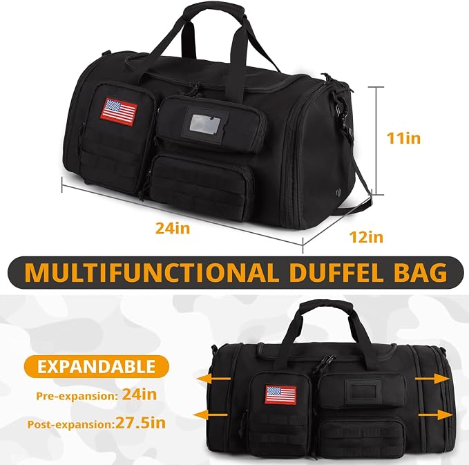 Expandable Gym Bag For Men,Tactical Large 3 in 1 Sports Duffle Bag With Shoes Compartment,Water Resistant Sports Gym Tote Bags Multi-functional Weekend Travel Backpack Overnight Bag - Image 7