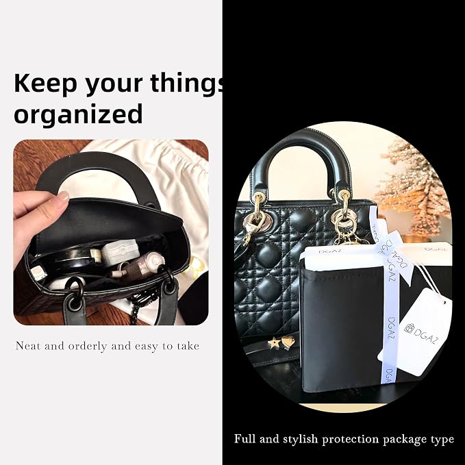 DGAZ Silk Purse Organizer Insert For Lady-Dior Micro/Mini/S/M/L bags,Silky Smooth Bag Organizer,Luxury Handbag & Tote Shaper(Black,L) | Soft and Lightweight,Perfect Fit,Multi-pocket Storage,Bag Protector,Luxury Bag Care,Handmade,for Smooth Bag Organizer - Image 8