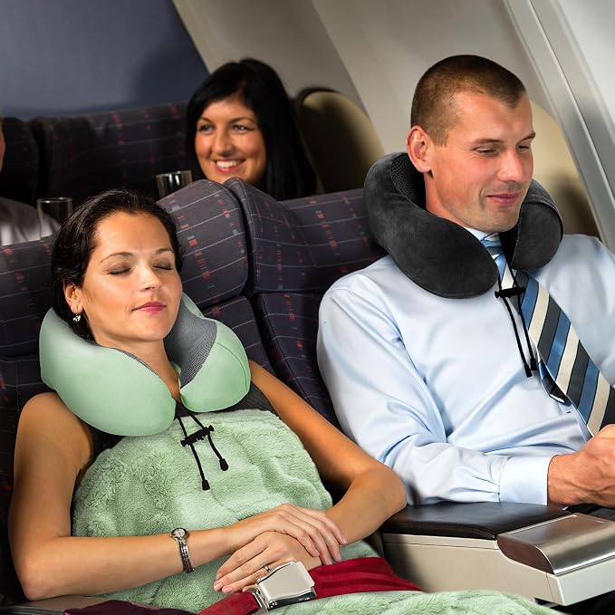 urnexttour Travel Pillow and Blanket Set Neck Pillows Soft Blankets with Sleep Mask Travel Essentials for Airplane Car Memory Foam Sage Green - Image 9