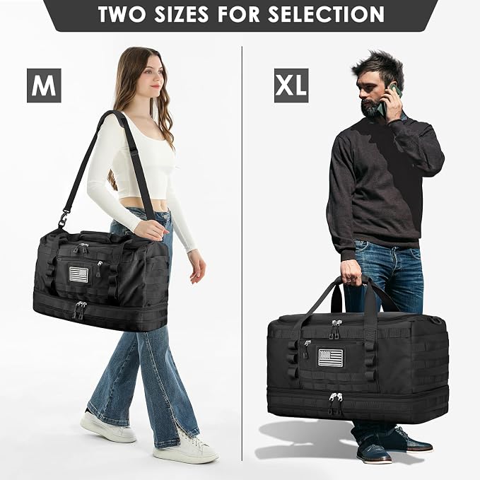 Travel Bag for Men Women, Gym Bag & Tactical Duffle Bags for Travel, Carry on with Toiletry Bag and Shoe Compartment, Weekender Overnight Trip with Wet Pocket for Workout Medical, Black - Image 6