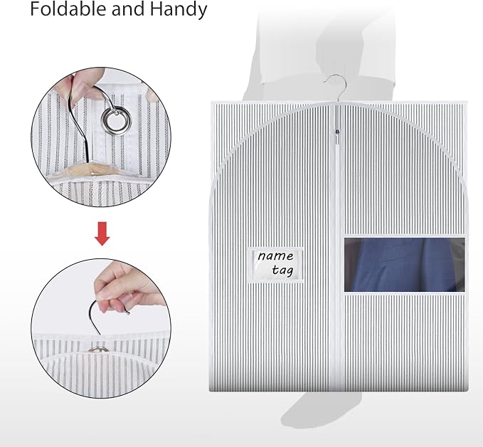 Univivi Long Garment Bags Dress Bags for Gowns, 60 Inch, 10 Pack, White | Breathable Dress Bag, Dustproof Hanging Garment Bag, Clear Window and ID Card Holder for Coats, Dresses - Image 6