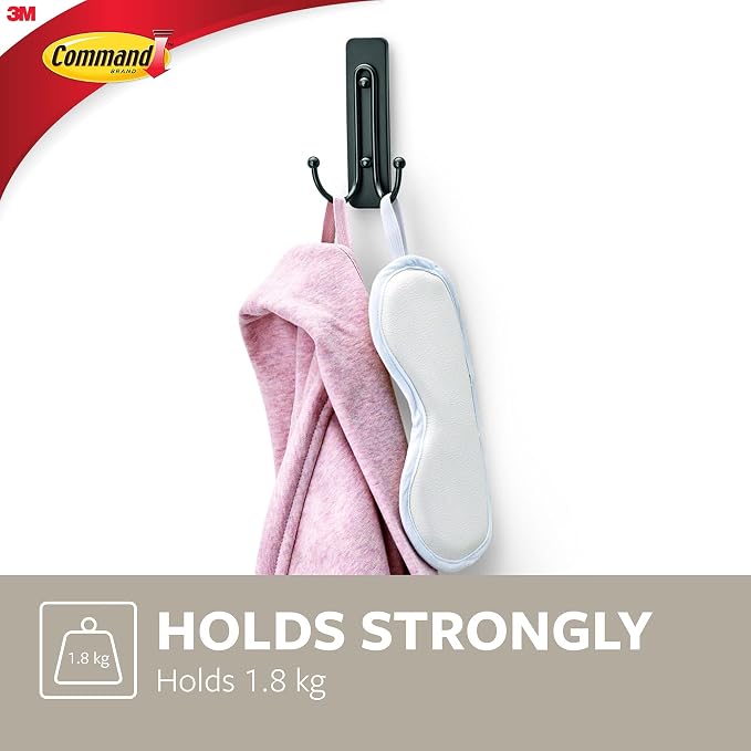 Command Decorative Hook, Matte Black Double Hook, Indoor use - 2 Metal Medium Hooks and 3 Adhesive Strips - Hang Jackets, Purses, Handbags, Backpacks, Hats, Scarves, Dog Leads - Organise Damage Free - Image 5