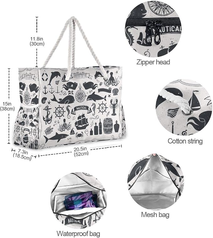 senya Large Beach Shoulder Bags Canvas Tote Water Resistant for Gym Travel Daily - Image 6