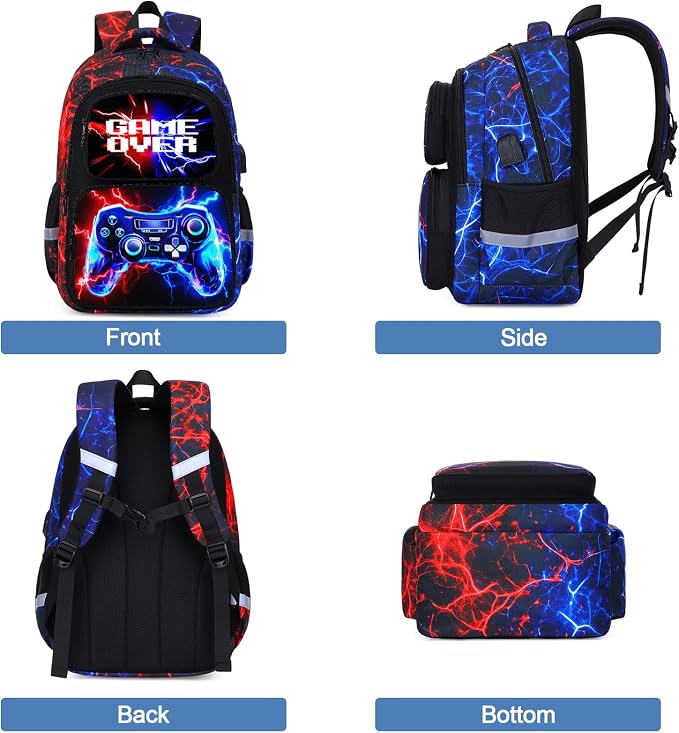 Bevalsa Backpack for Boys, School Bags for Kids, Bookbag for Boys Children Teens Backpacks for Elementary Middle High School Student, Bookbag Set with Lunch Bag & Pencil Case (Red Blue Lightning) - Image 7