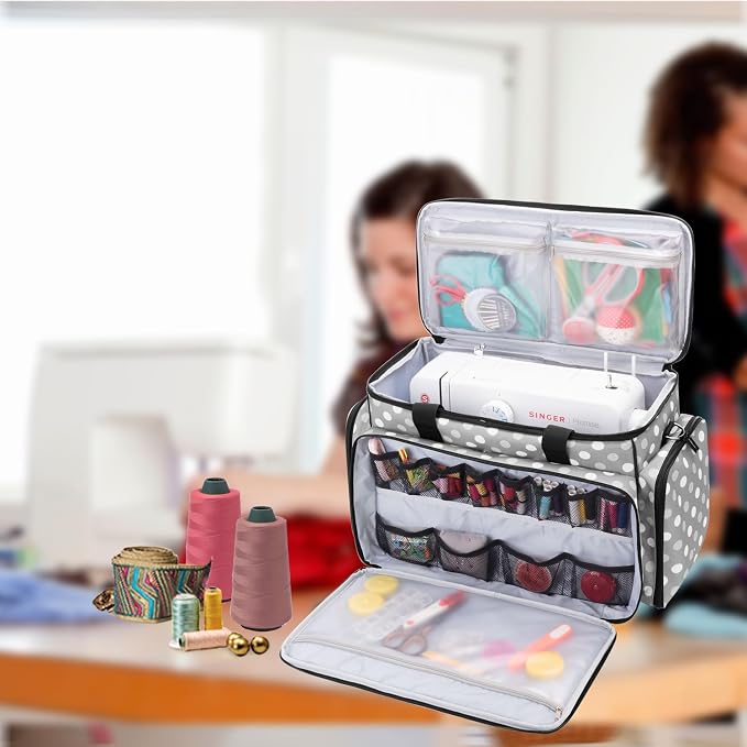 LUXJA Sewing Machine Case with Removable Padding Pad, Gray Dots | Travel Case for Most Standard Sewing Machines & Accessories, Bag Only - Image 8