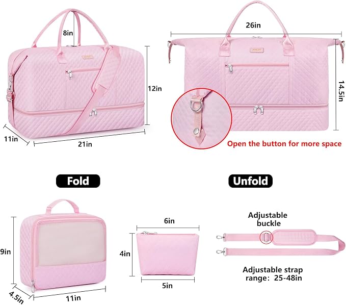 ITIEZY Weekender Overnight Bag for Women - Large Travel Duffel Bag with Shoe Compartment, Gym Duffel Bag Hospital Bag Carry On Tote Bags for Airplanes with Crossbody Bag Toiletry Bag 3Pcs Set - Image 7