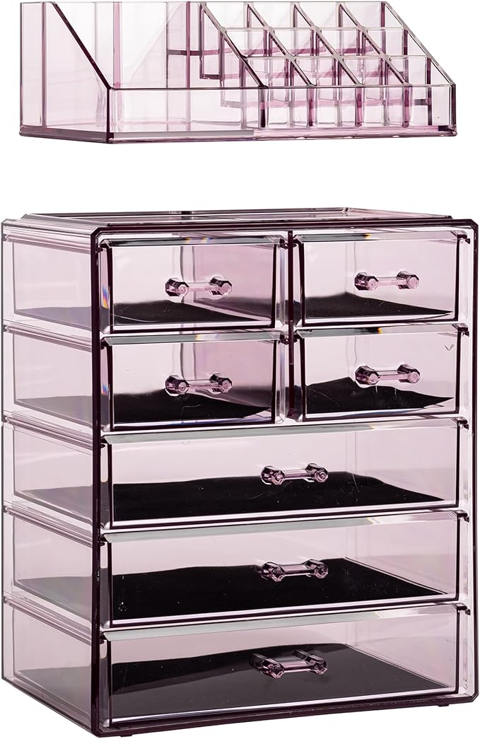 Sorbus Acrylic Makeup Organizer Set, 7-Drawer Vanity & Countertop Cosmetic Storage with Small & Wide Compartments, Purple Makeup Storage for Brushes, Jewelry – Holiday Gift for Women & Teens - Image 8