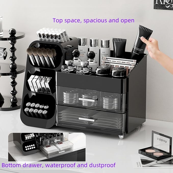 Makeup Organizer with Drawers, Large Capacity Countertop Organizers for Vanity,Bathroom and Bedroom Desk Cosmetics Organizer,Easy To Storage Skincare,Brushes,Lotions,Lipstick (Black) - Image 8