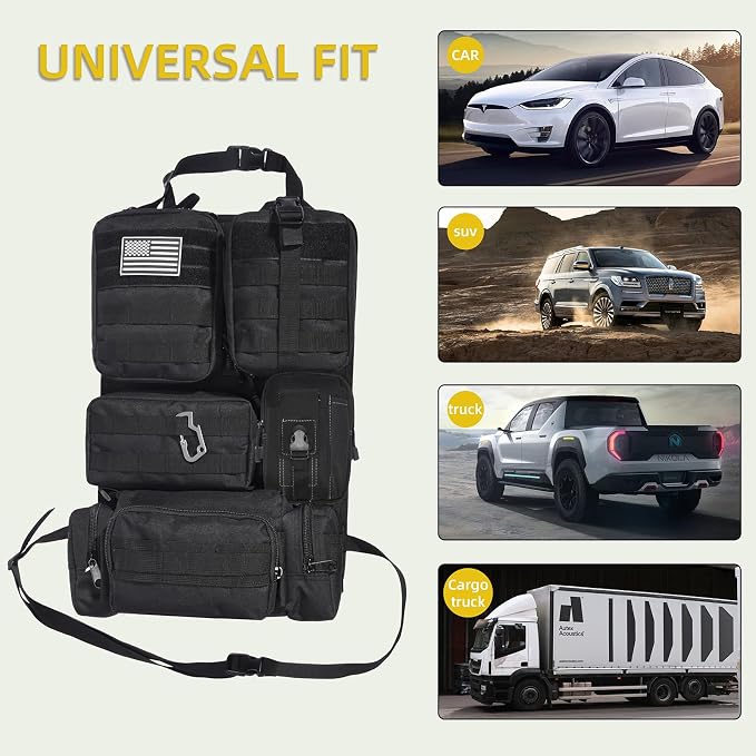 Tactical Car Seat Back Organizer,Tactical Molle Seat Back Organizer with 6 Detachable Molle Pouch,Universal Fits for Car Truck Jeep Vehicle Black - Image 6