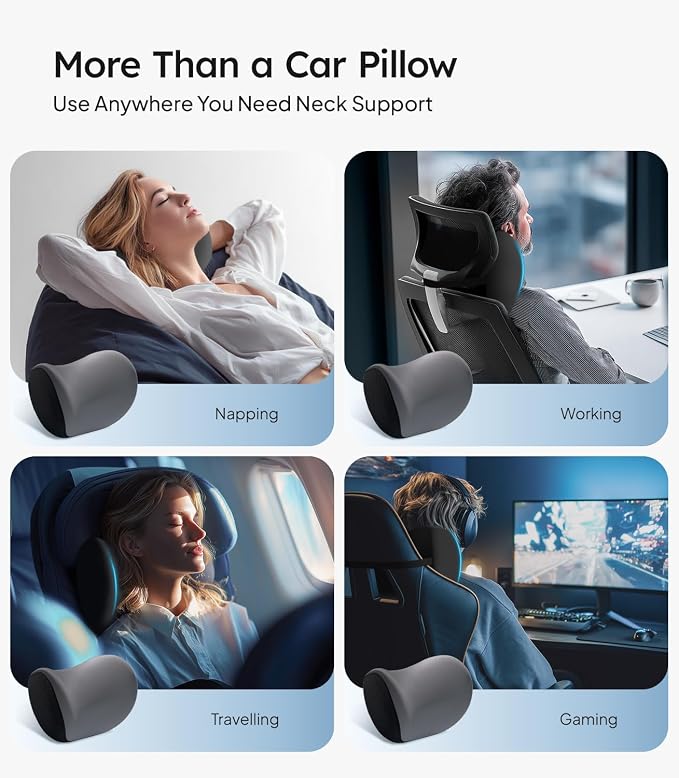 Wigoo Soft Car Neck Pillow with Adjustable Strap, Gray, 2-Pack | Extra Strap| Memory Foam| Universal Fit - Image 7